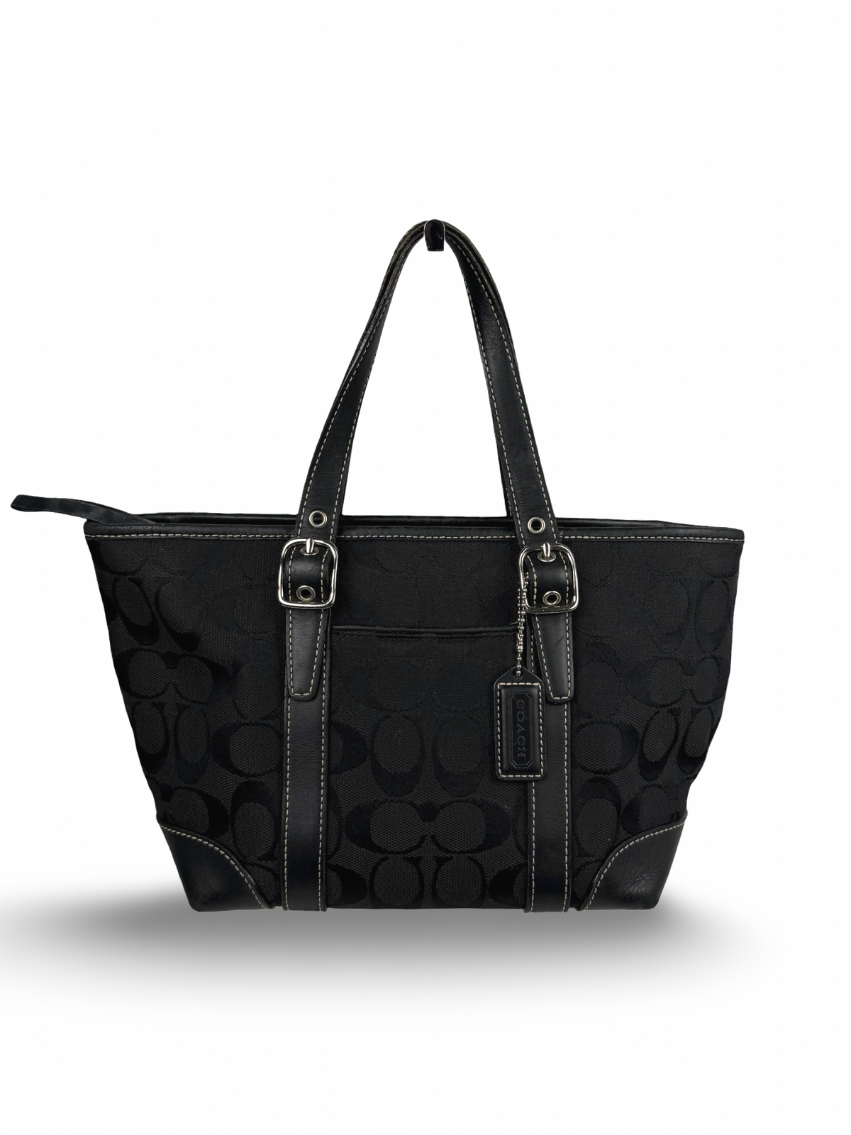 Coach 6043 Signature Small Black Hand Bag Leather Trim
