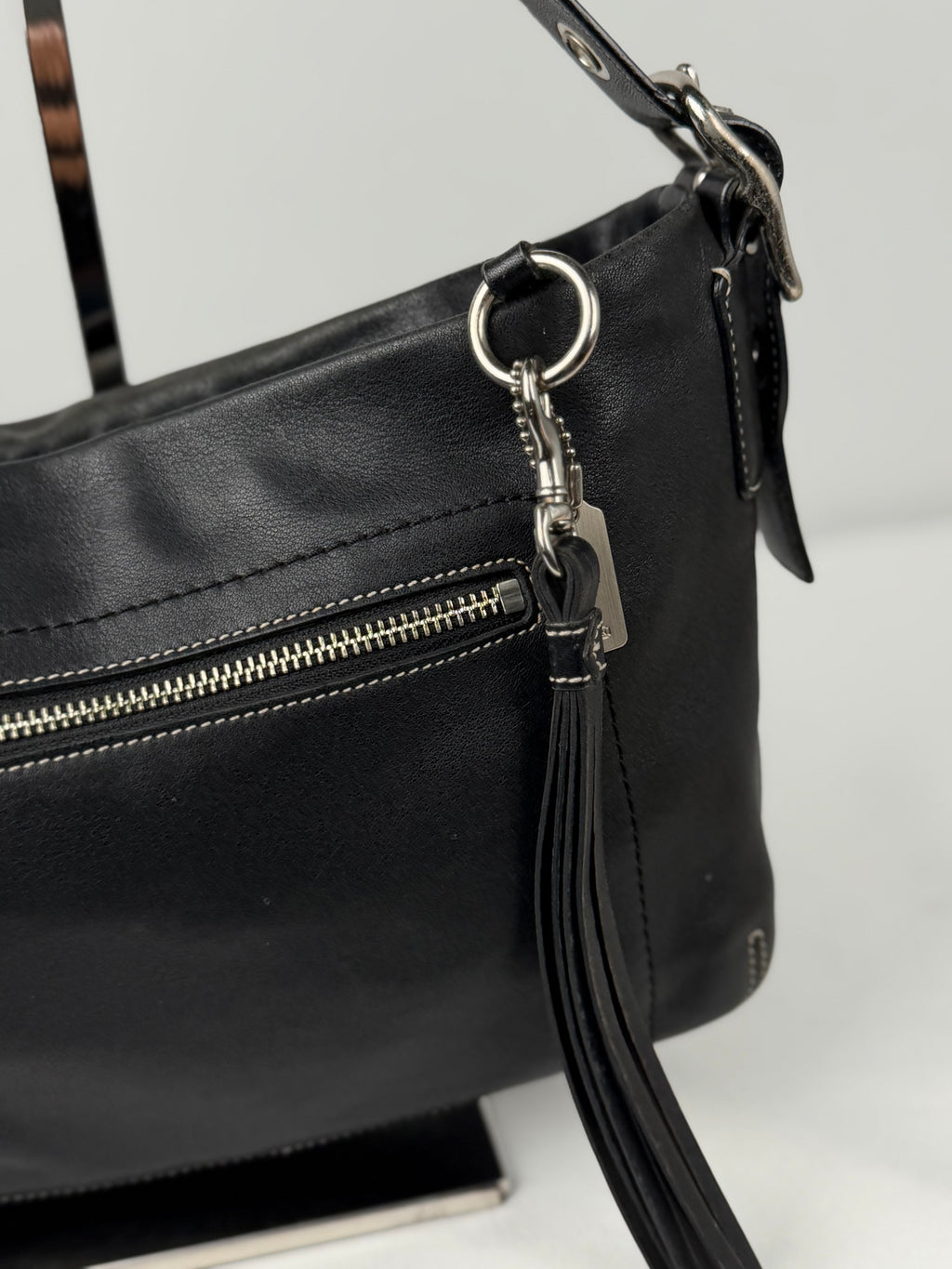 Coach 1417 East West Hobo Black Pebbled Leather Shoulder Bag