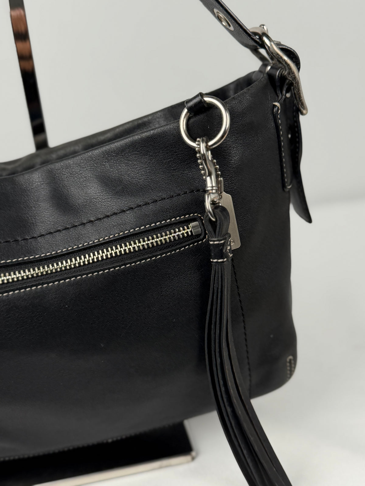 Coach 1417 East West Hobo Black Pebbled Leather Shoulder Bag