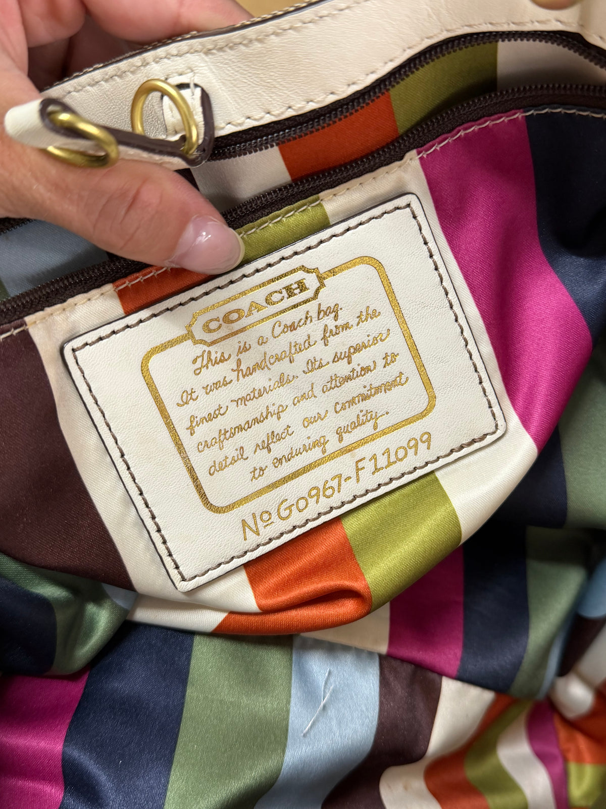 Coach F11099 Signature Brown/Cream Monogram Tote Shoulder Bag Leather Trim