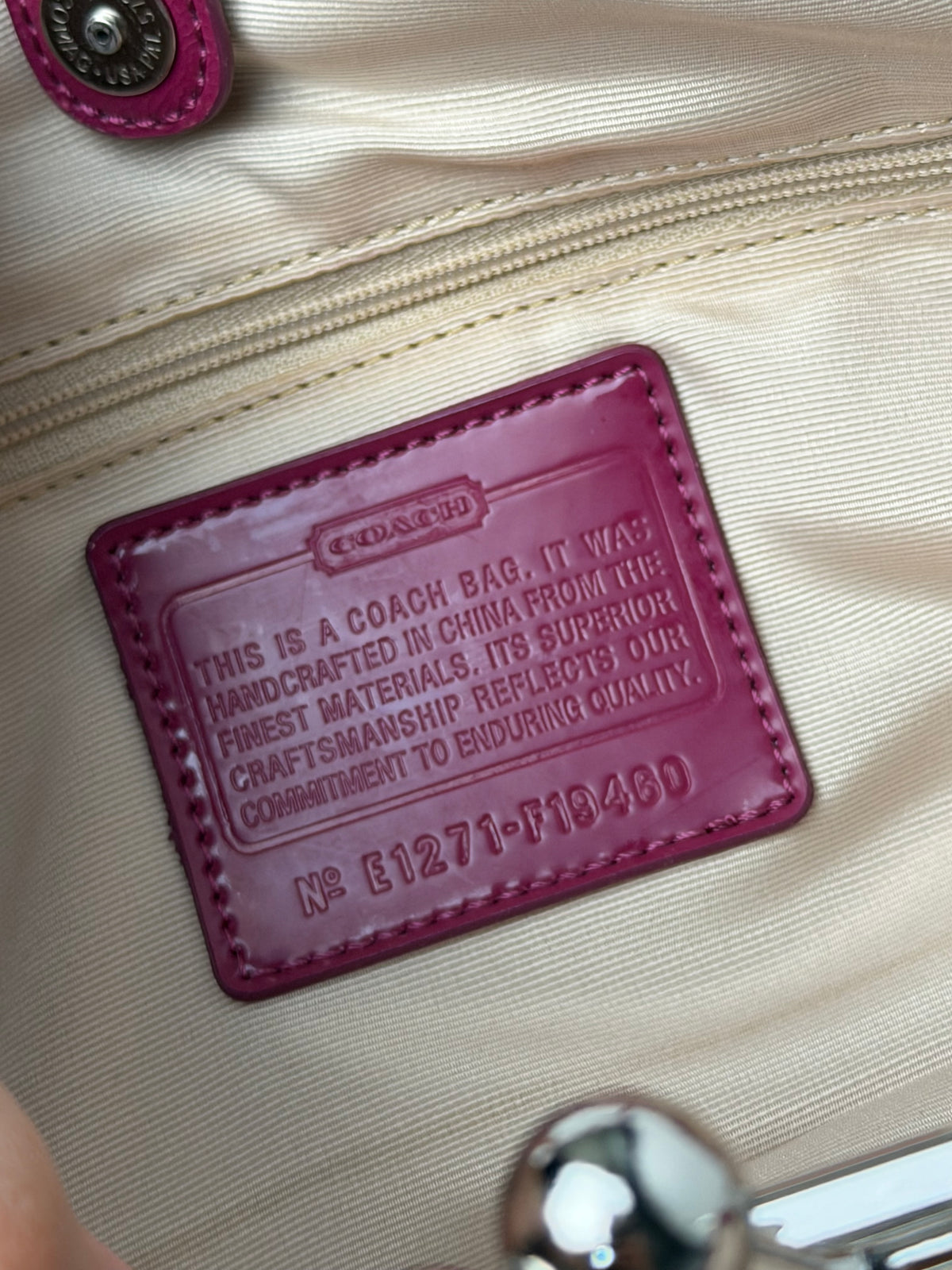 Coach F19460 Kisslock Signature Pink Monogram Shoulder Bag Leather Trim