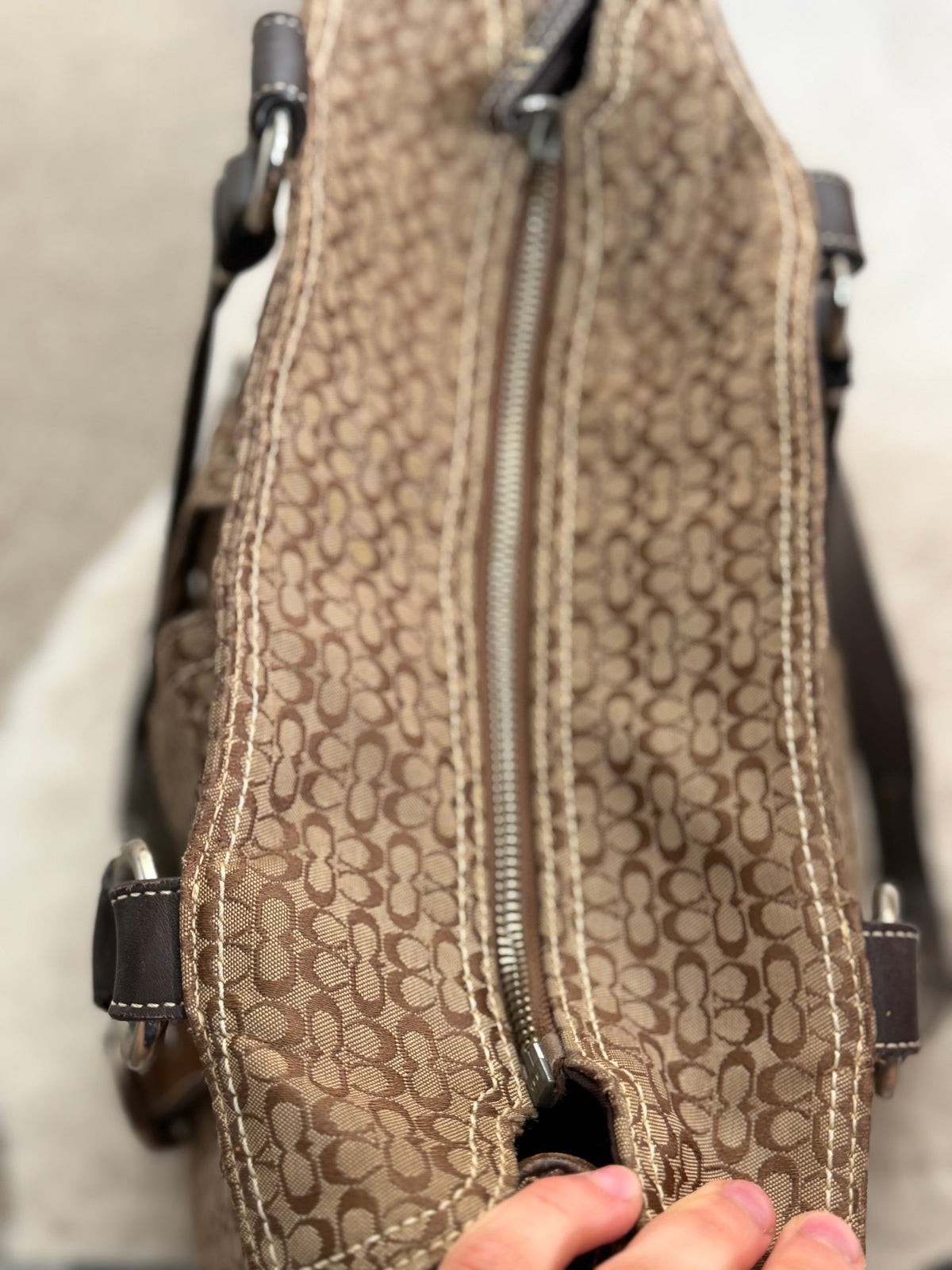 Coach 6427 Signature Brown Monogram Soho Shoulder Bag Suede Leather Trim