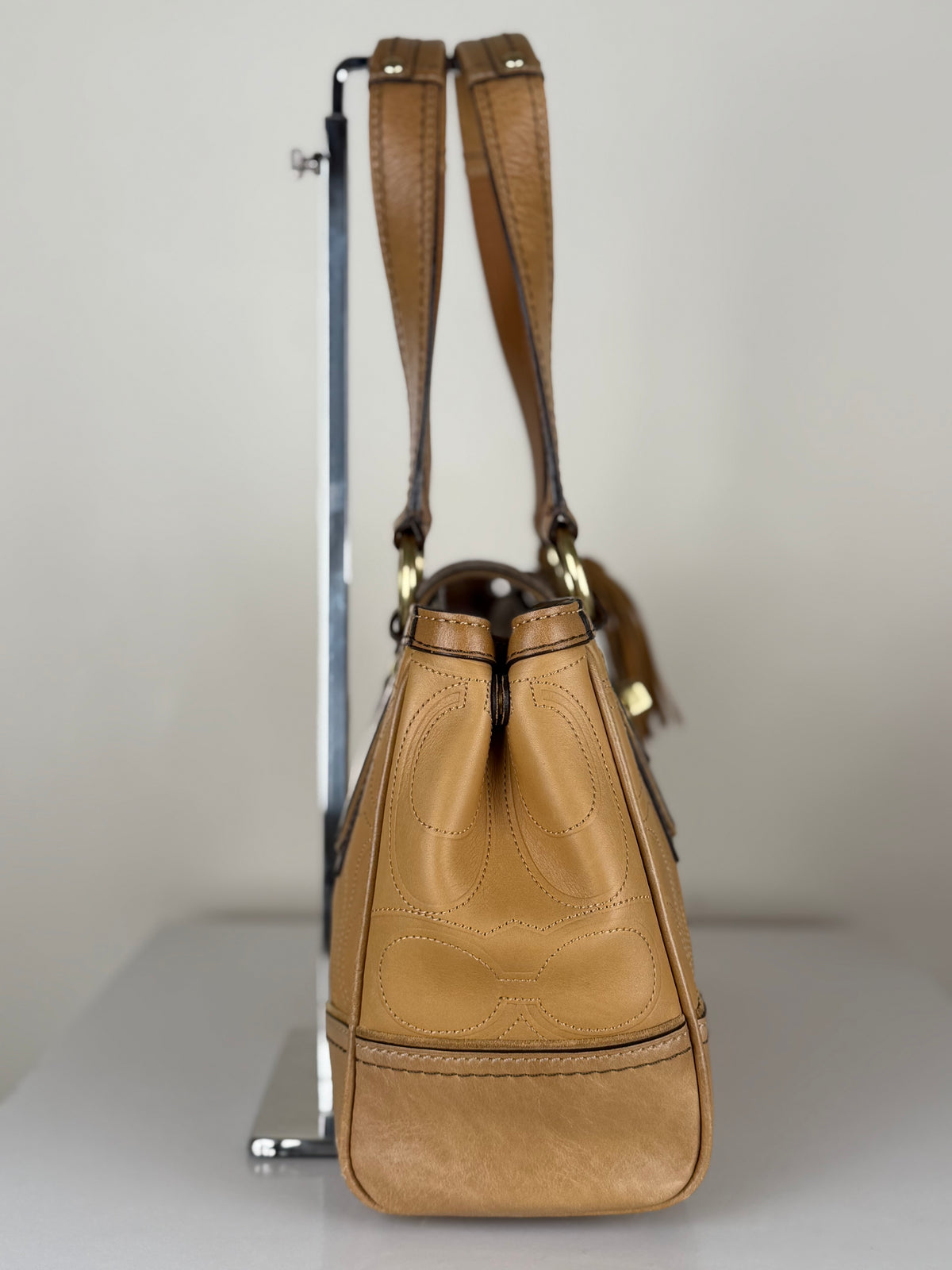 Coach 11330 Hampton Turnlock Flap Monogram Embossed Leather Shoulder Bag