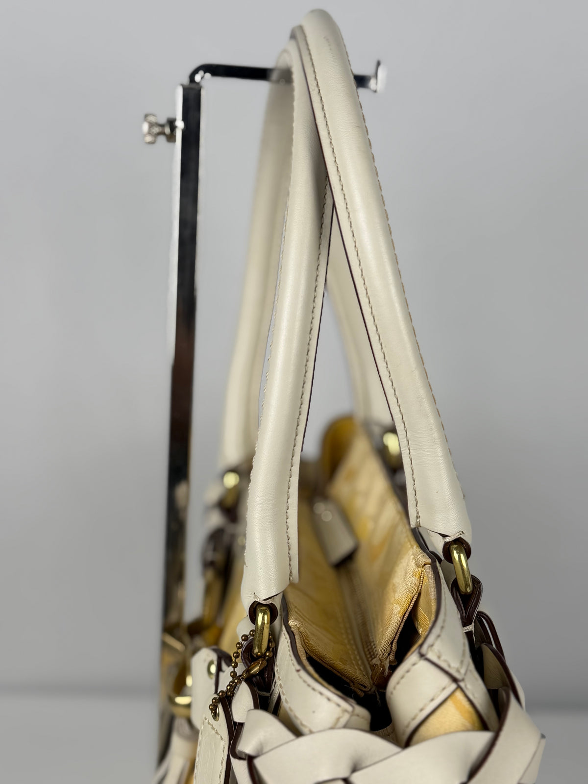 Coach 10785 Hampton Yellow Monogram Shoulder Bag Leather Trim