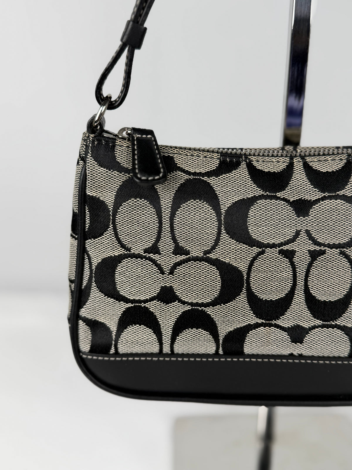 Coach 6094 Demi Signature Grey/Black Shoulder Bag Leather Trim