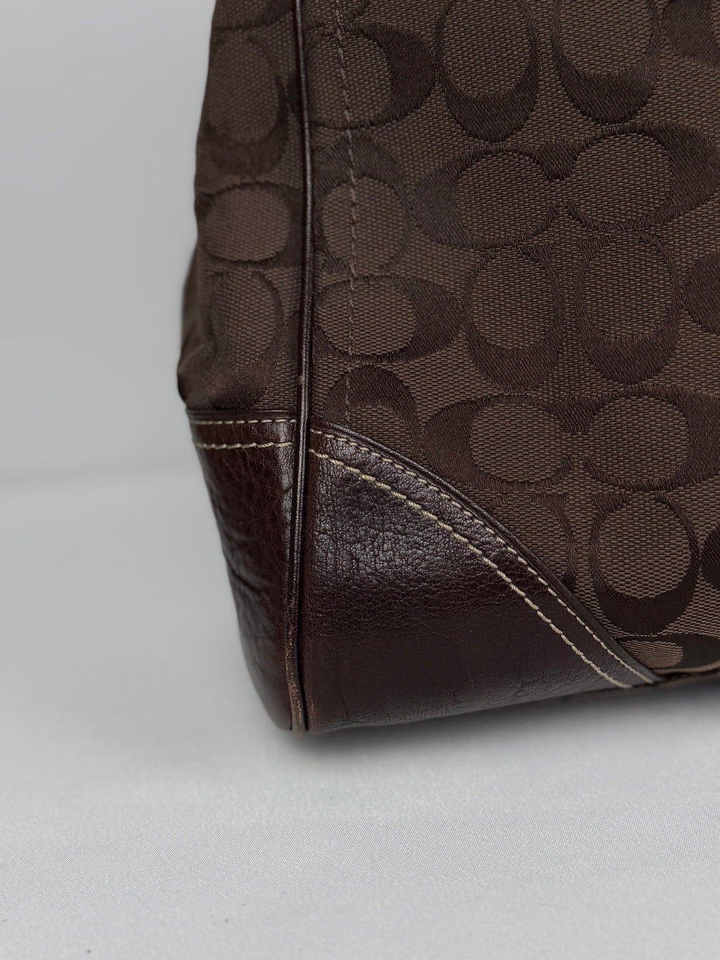 Coach 10246 Hampton Clip Signature Brown Monogram Shoulder Bag Leather Trim