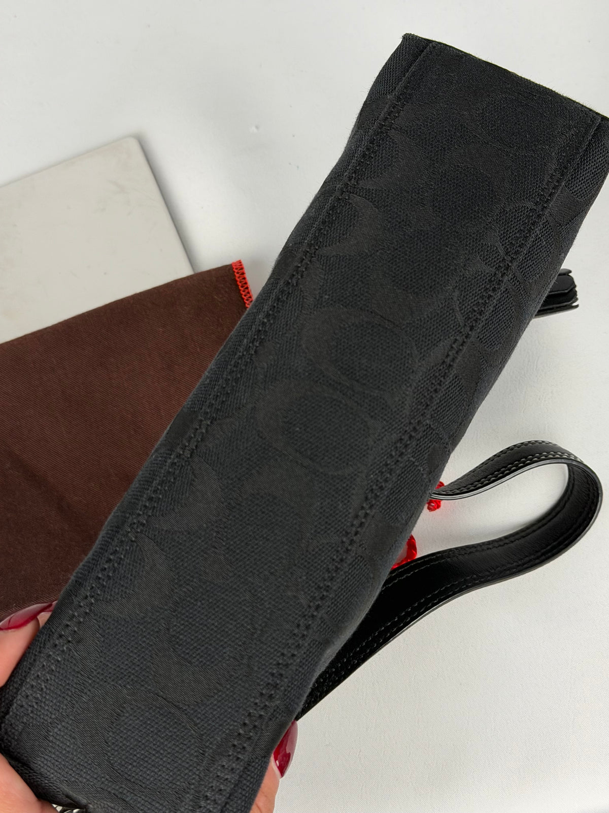 Coach 8K01 Baguette Signature Black Shoulder Bag Leather Trim with dustbag