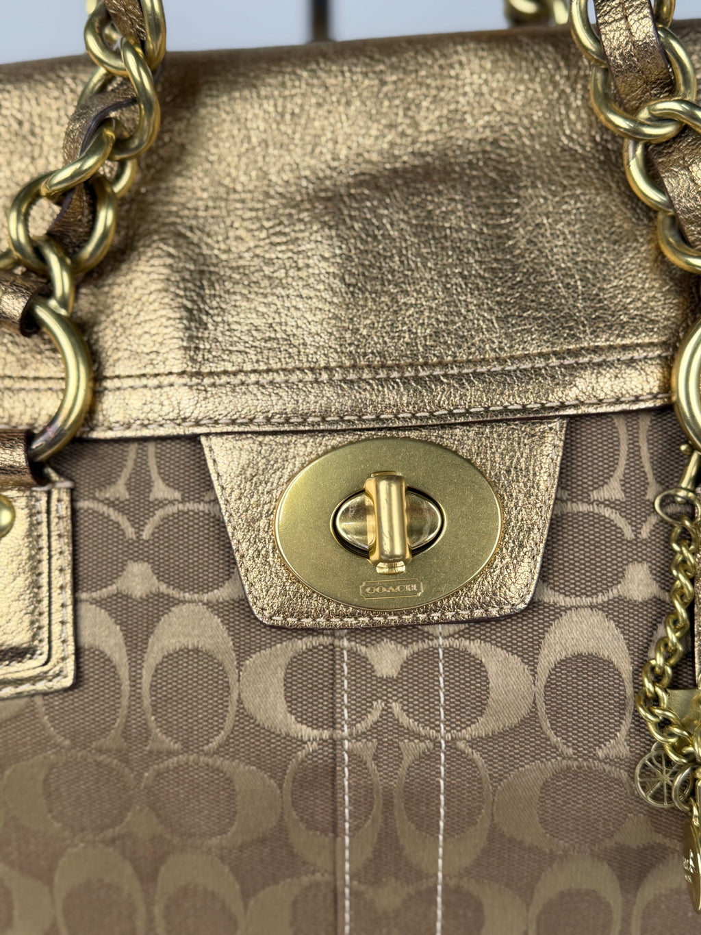 RARE Coach 12515 Turnlock Brown/Gold Shoulder Bag Leather Trim