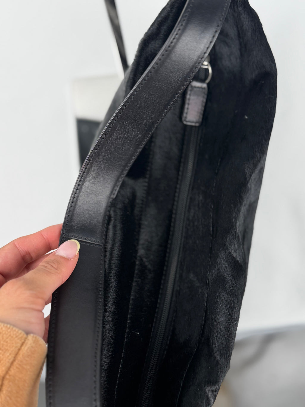 Coach 9469 Black Calf Hair Shoulder Bag Leather Trim