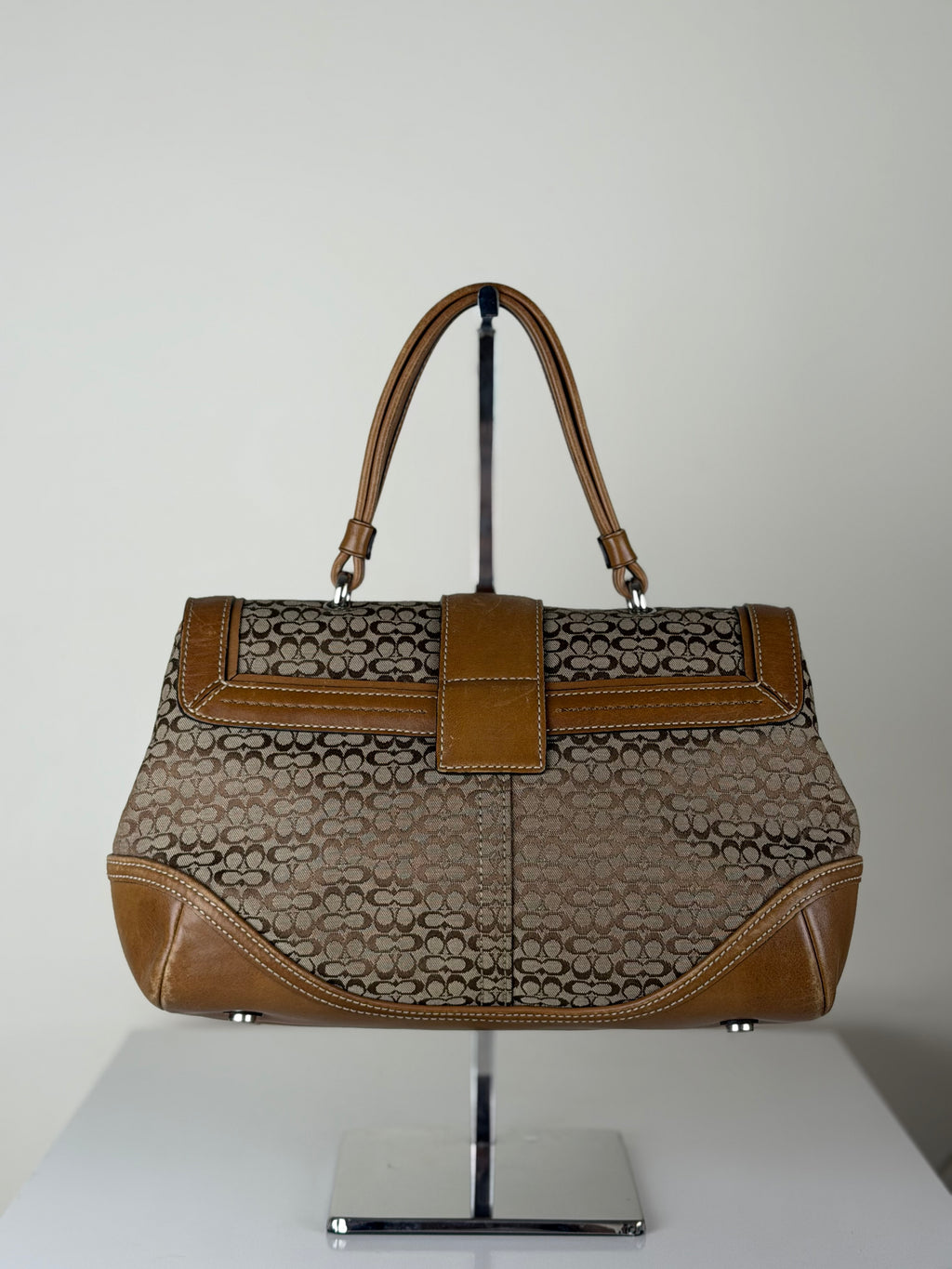 Coach 7078 Soho Signature Brown Monogram Satchel Hand Bag Leather Trim