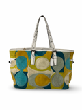 Coach 3682 Rare Yellow/Green/Blue Suede Patchwork Shoulder Bag White Leather Trim