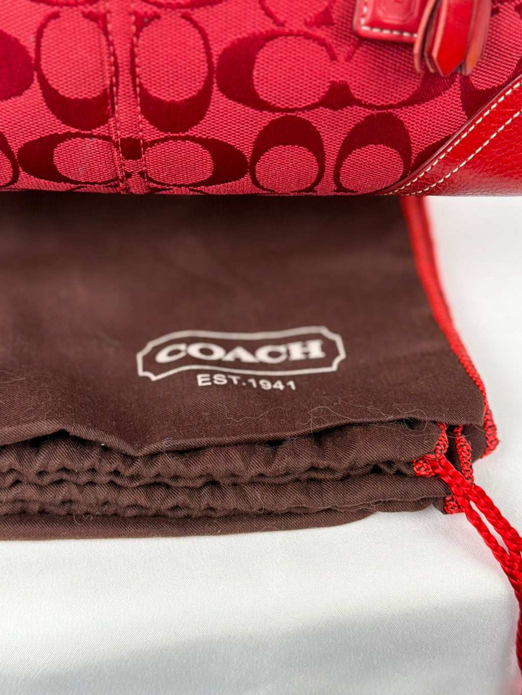 Coach 8K05 Mini Boston Signature Red Shoulder Bag Leather Trim