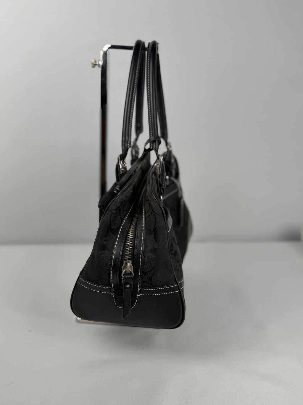 Coach 8K05 Mini Boston Signature Black Monogram Shoulder Bag Leather Trim