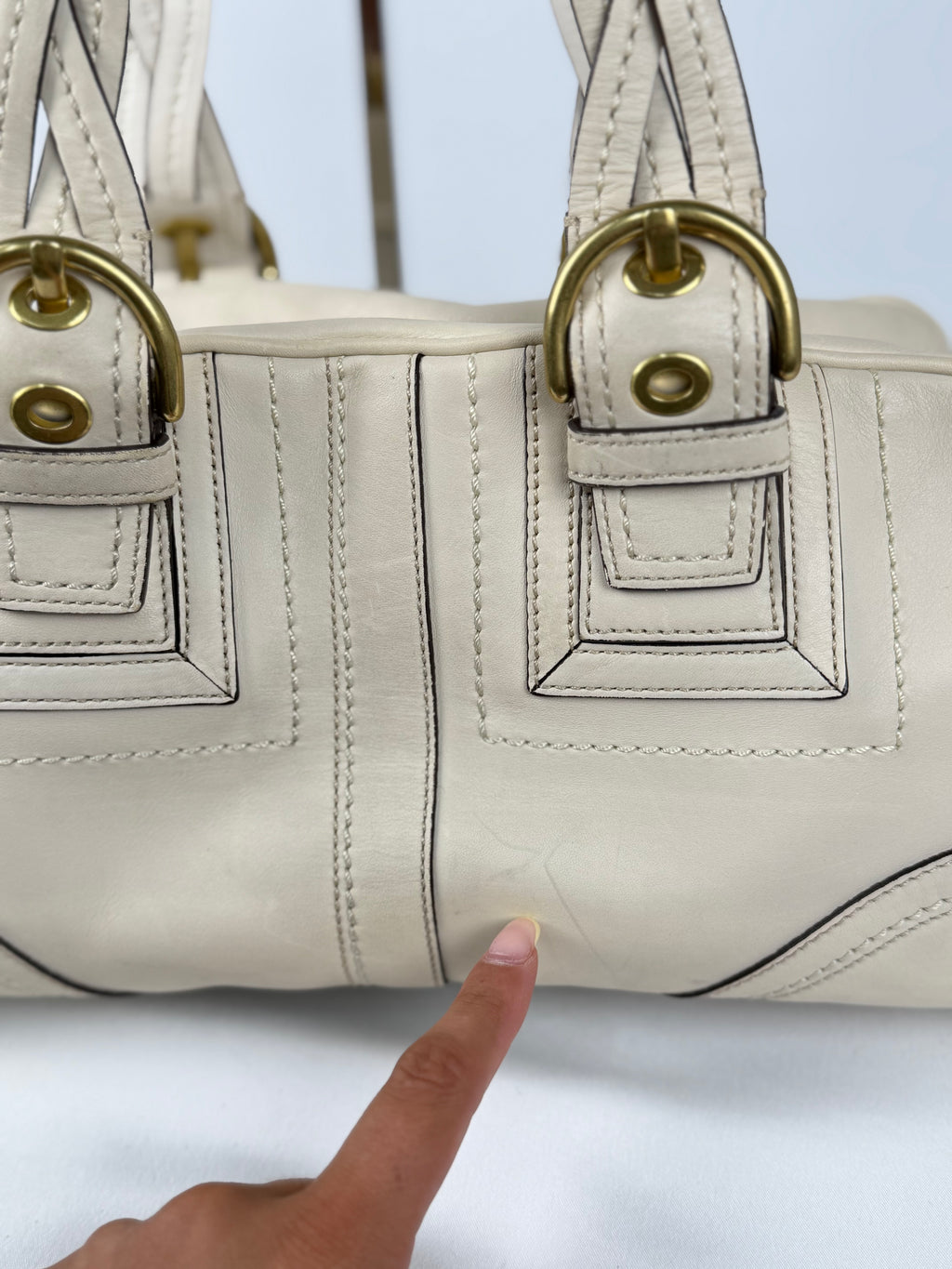 Coach 10048 Mia White/Cream Leather Double Pocket Soho Shoulder Bag