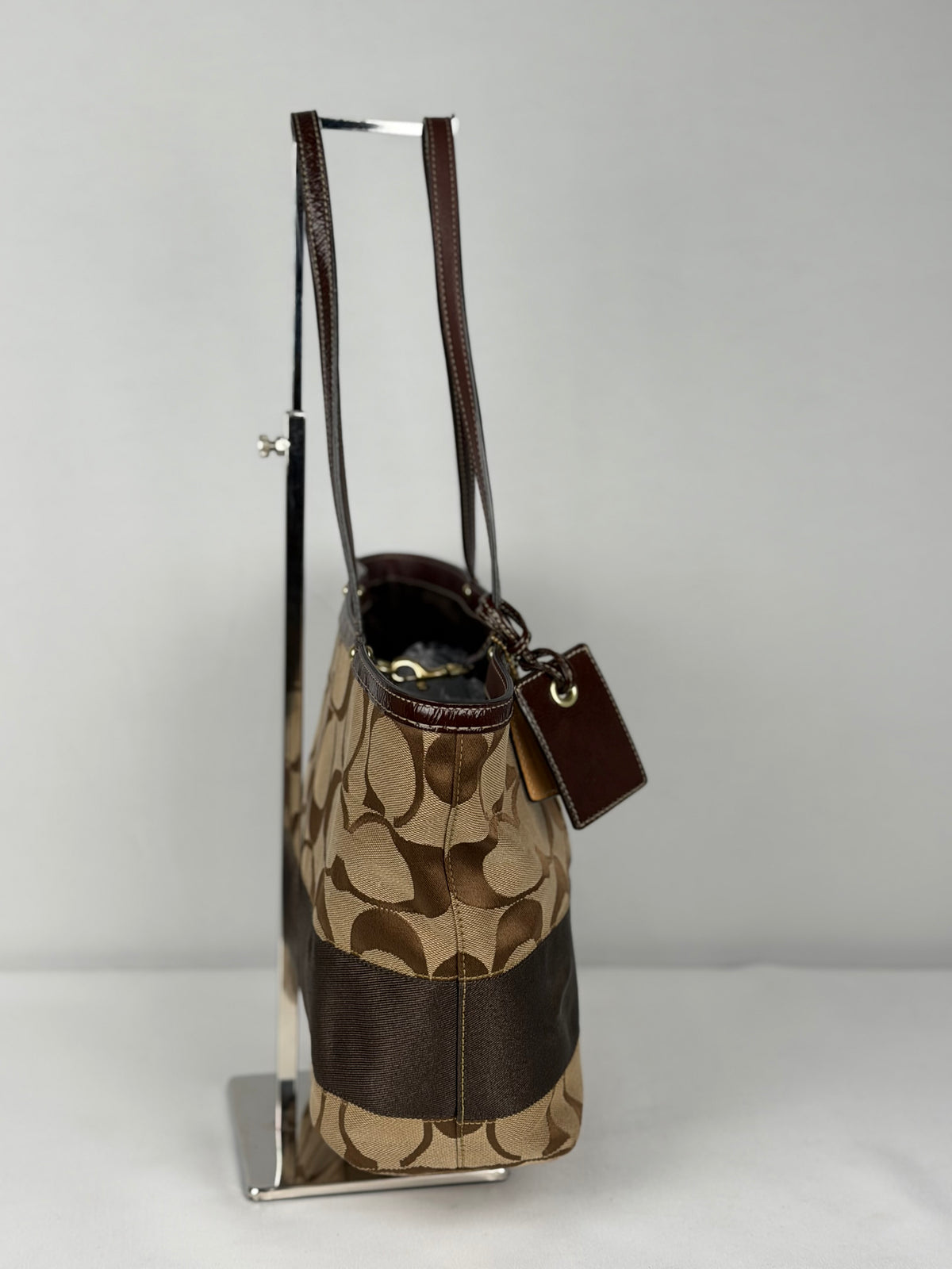 Coach 10124 Signature Brown Monogram Tote Bag Leather Trim