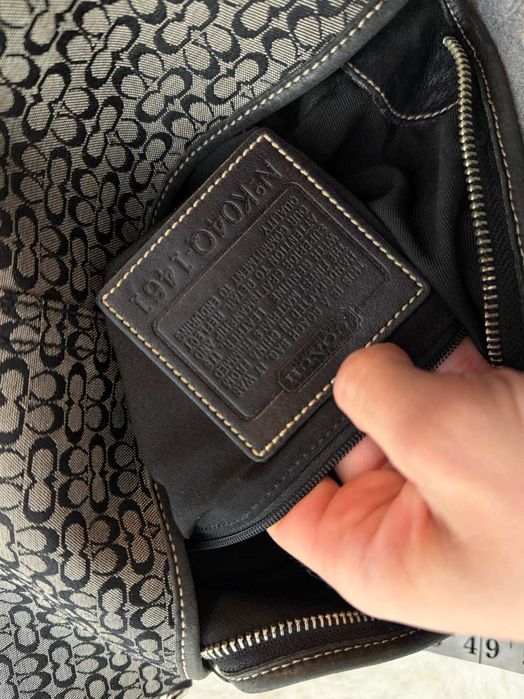 Coach 1461 Black and Grey Signature Monogram Hobo Shoulder Bag Leather Trim