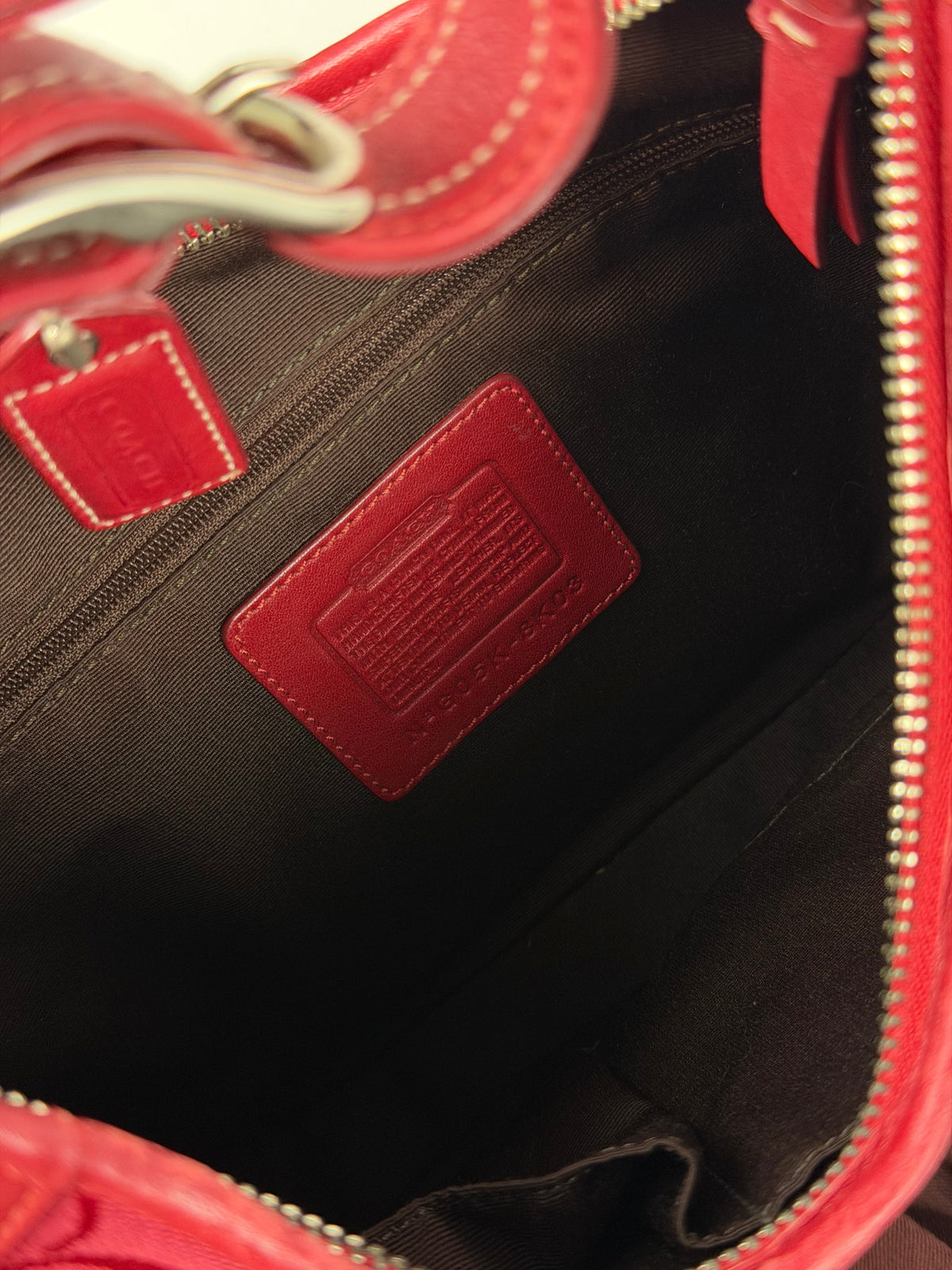 Rare Coach 8K03 Hampton Clip Red Monogram Shoulder Bag Leather Trim