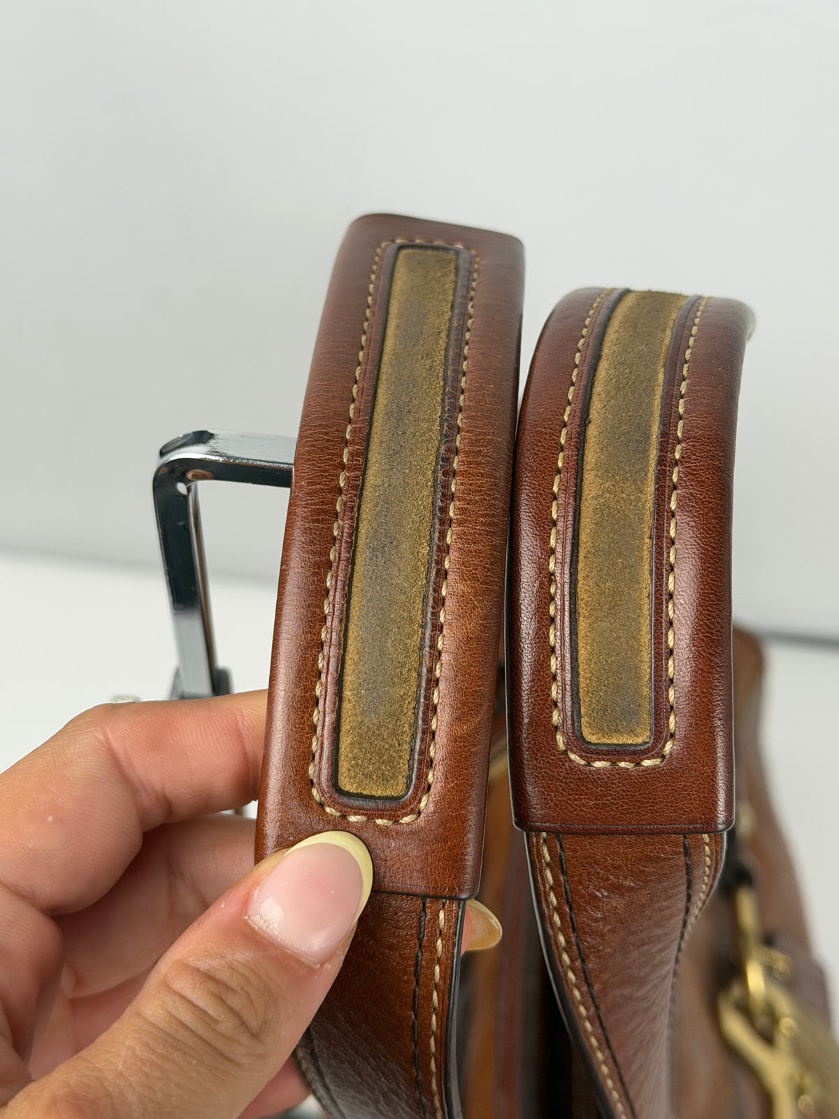 Coach 10227 Hampton Clip Brown Leather C Embossed Shoulder Bag with Dustbag