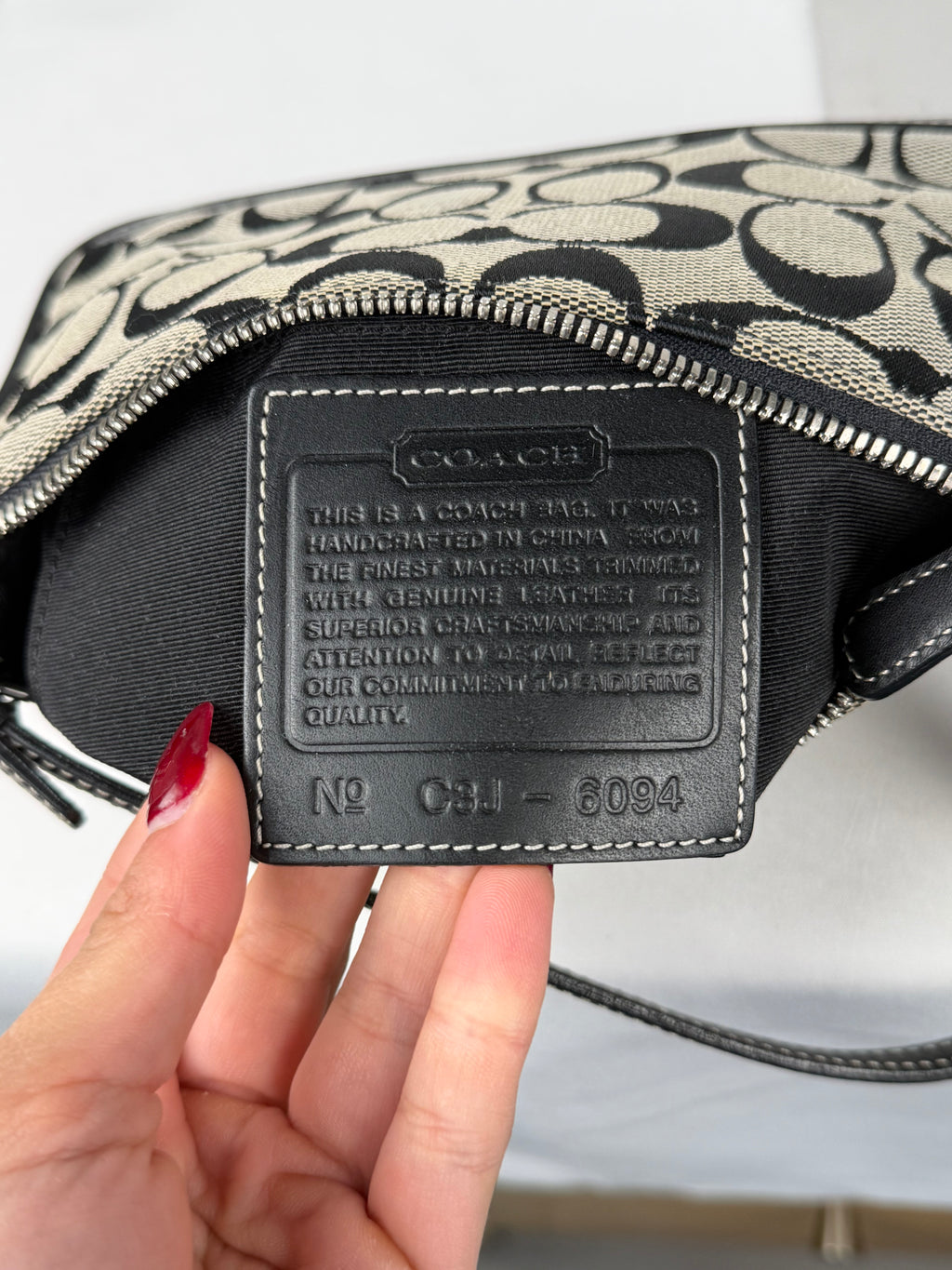 Coach 6094 Demi Signature Grey/Black Shoulder Bag Leather Trim