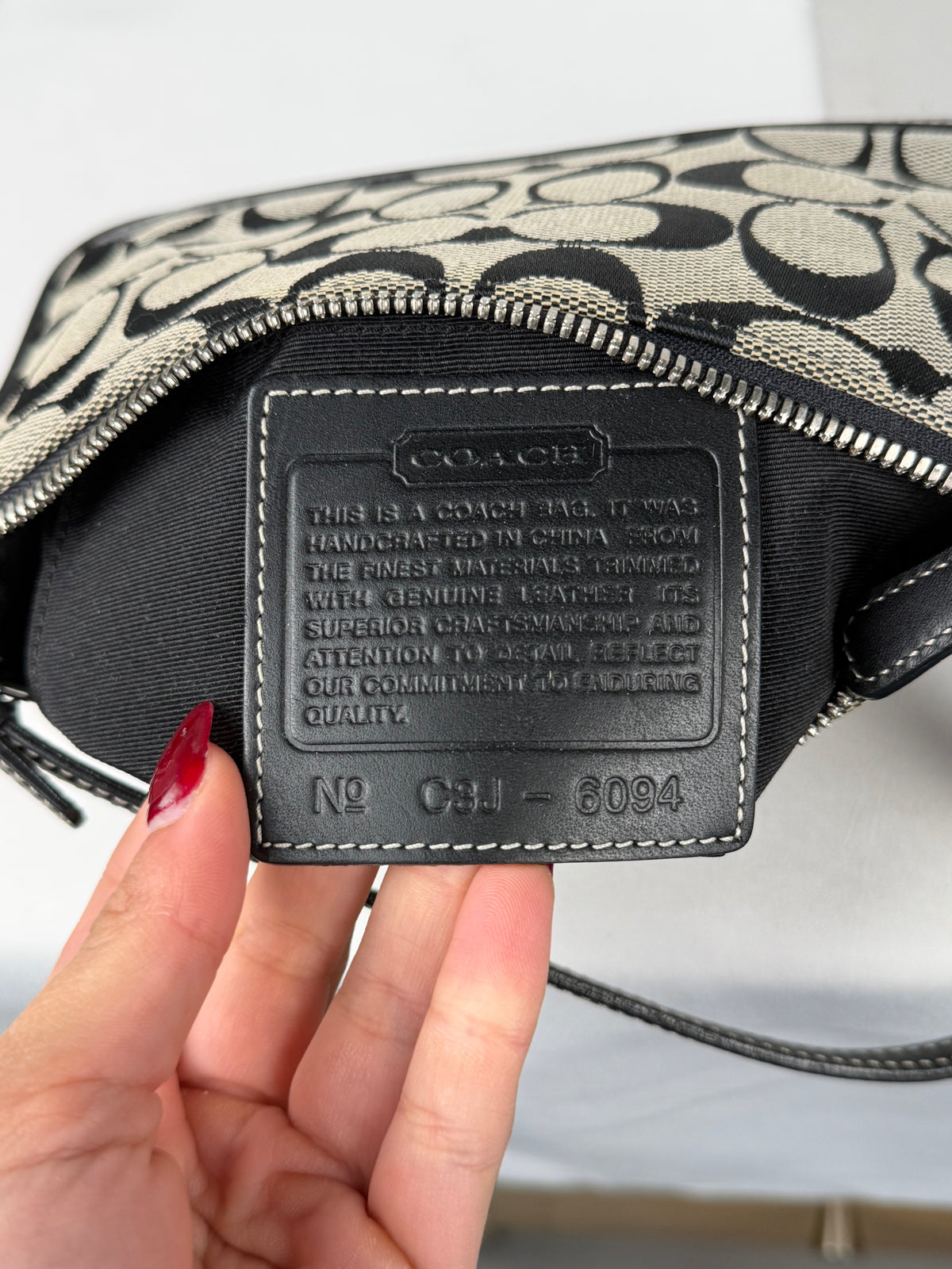 Coach 6094 Demi Signature Grey/Black Shoulder Bag Leather Trim