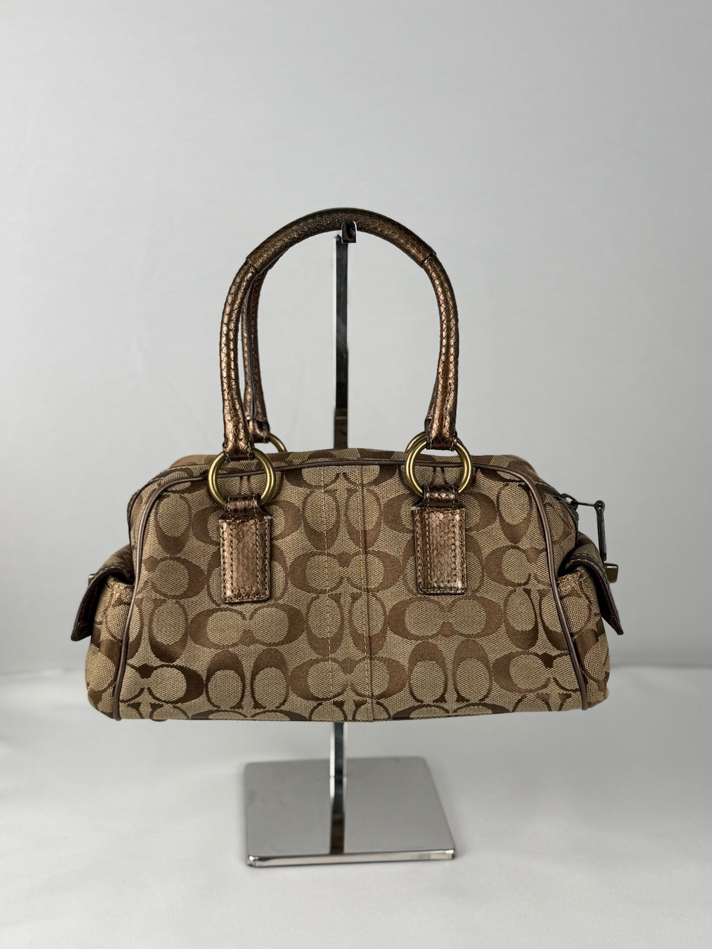 Coach 8K40 Soho Signature Brown Monogram Mini Shoulder Bag Leather Trim