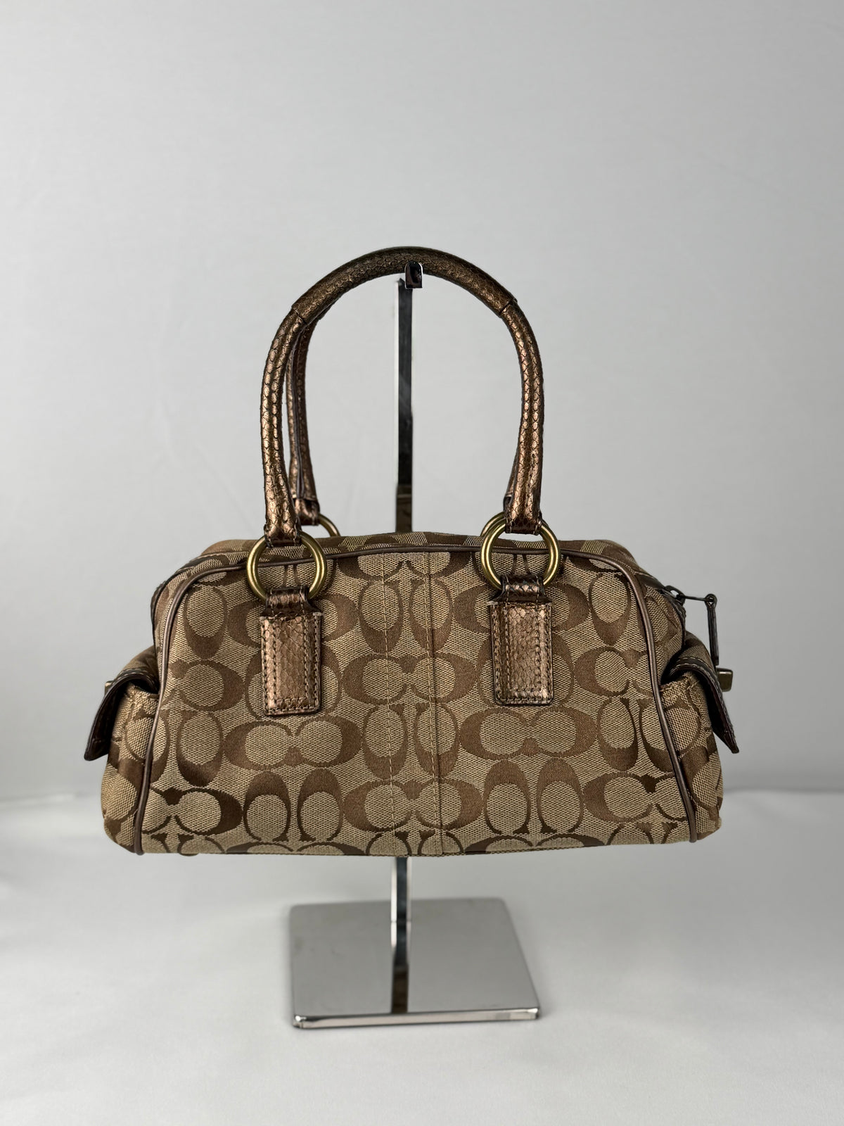 Coach 8K40 Soho Signature Brown Monogram Mini Shoulder Bag Leather Trim
