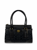 Coach 11062 Hampton Turnlock Black Monogram Shoulder Bag Leather Trim