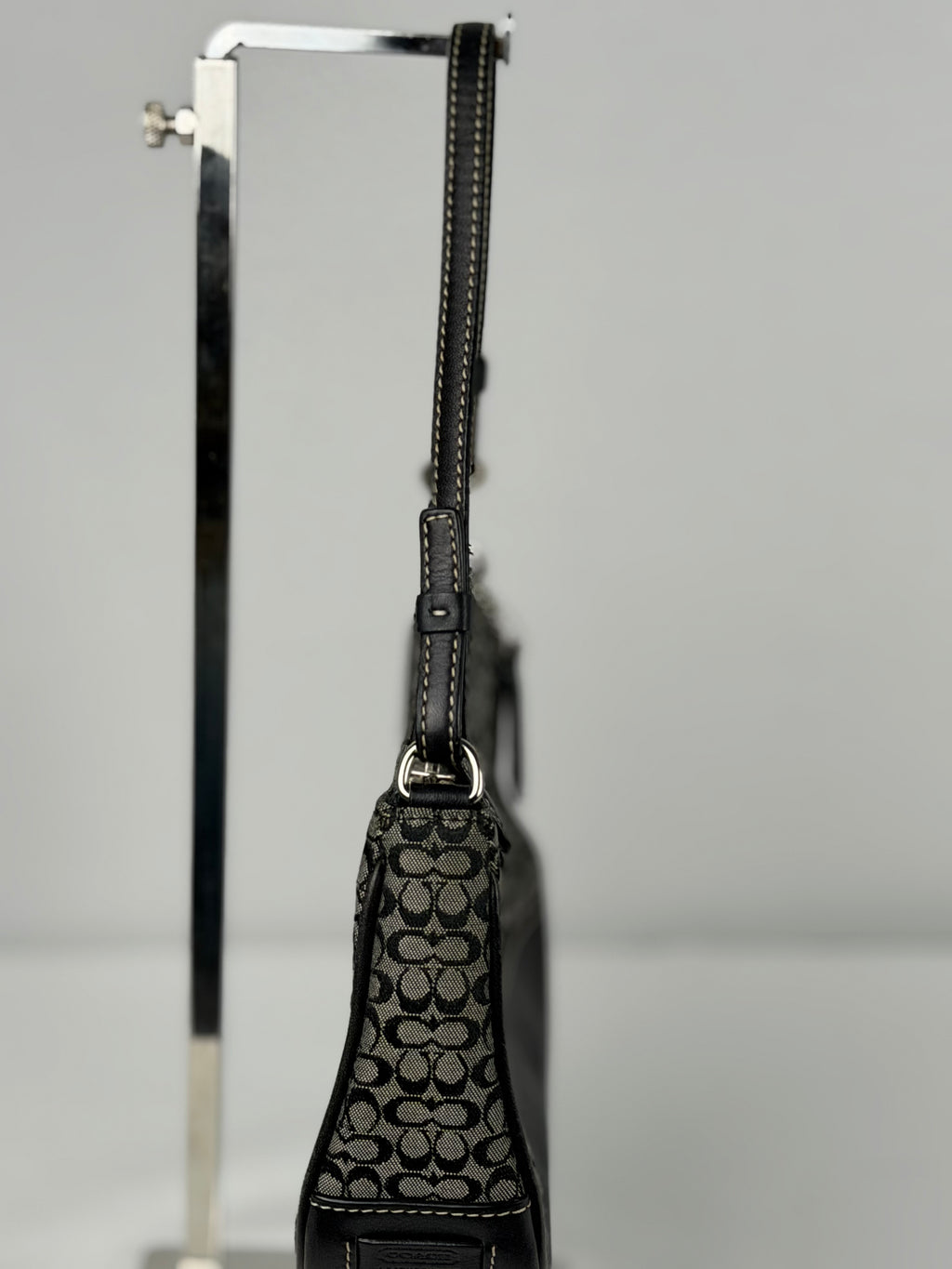 Coach 6622 Signature Black/Grey Mini Monogram Print Mini Demi Shoulder Bag Leather Trim