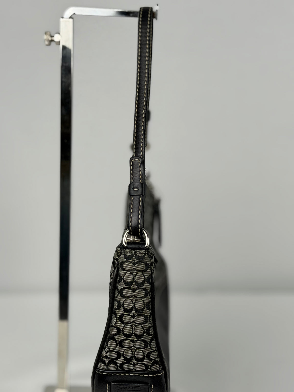 Coach 6622 Signature Black/Grey Mini Monogram Print Mini Demi Shoulder Bag Leather Trim