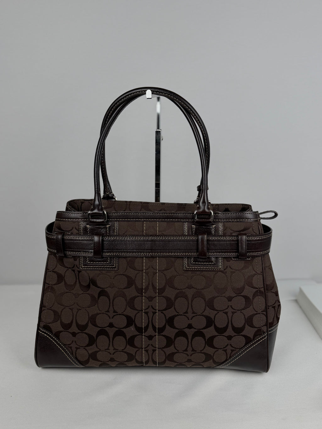 Coach 10246 Hampton Clip Signature Brown Shoulder Bag Leather Trim