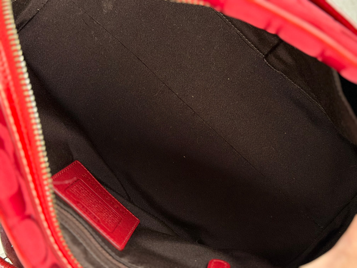 Coach 8K05 Mini Boston Signature Red Shoulder Bag Leather Trim