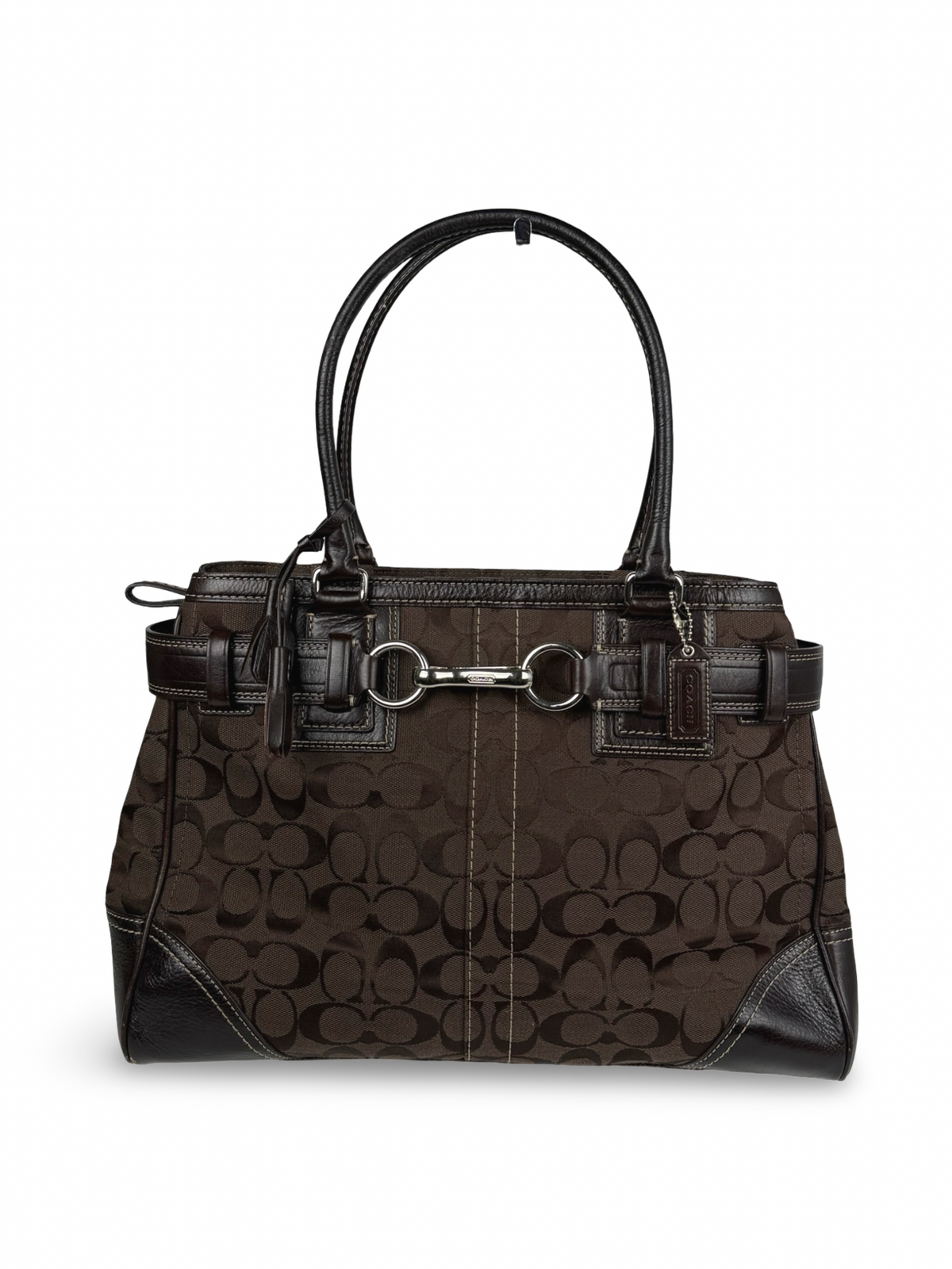 Coach 10246 Hampton Clip Signature Brown Shoulder Bag Leather Trim