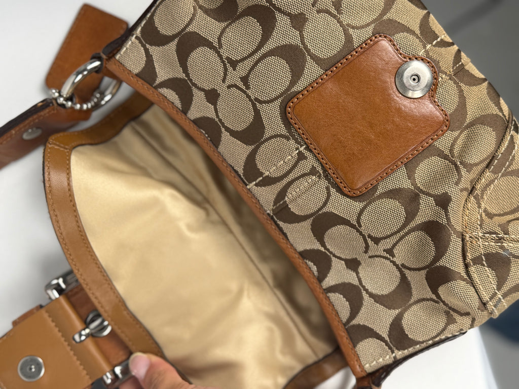 Coach 11860 Soho Signature Brown Monogram Shoulder Bag Brown Leather Trim