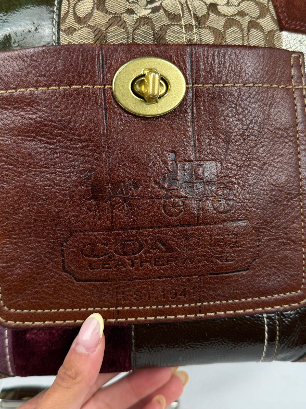 Coach 11466 Rare Holiday Patchwork Suede/Leather/Canvas Shoulder Bag&nbsp;