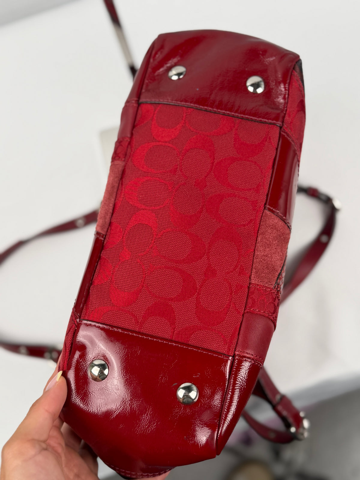 Coach F14004 Rare Red Patchwork Suede/Leather/Canvas Gallery Tote Shoulder Bag