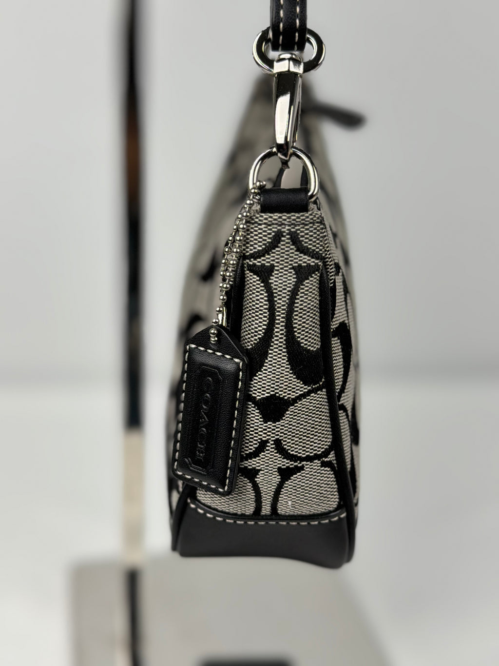 Coach 6094 Signature Black/Grey Demi Shoulder Bag Leather Trim