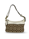 Coach 11444 Hobo Signature Brown Shoulder Bag White Leather Trim