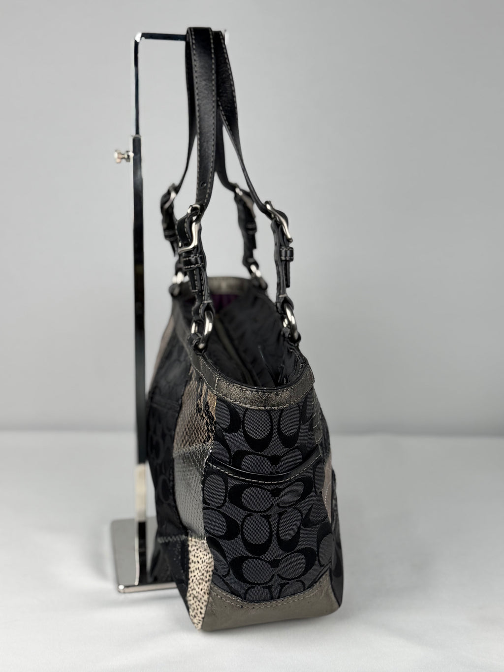Coach 12902 Patchwork Leopard Print Shoulder Bag Leather Trim