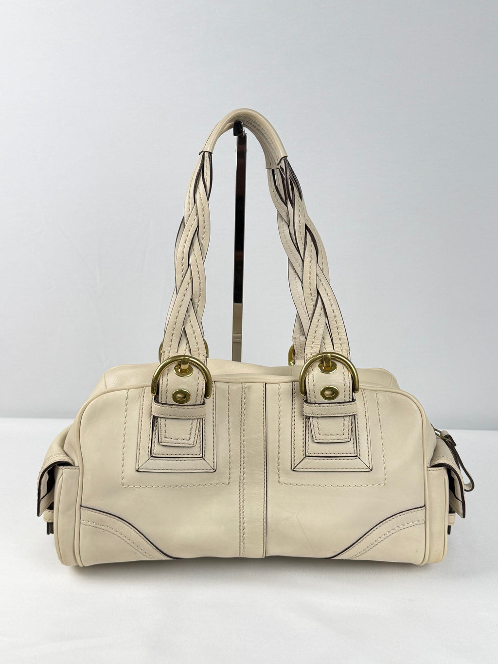 Coach 10048 Mia White/Cream Leather Double Pocket Soho Shoulder Bag