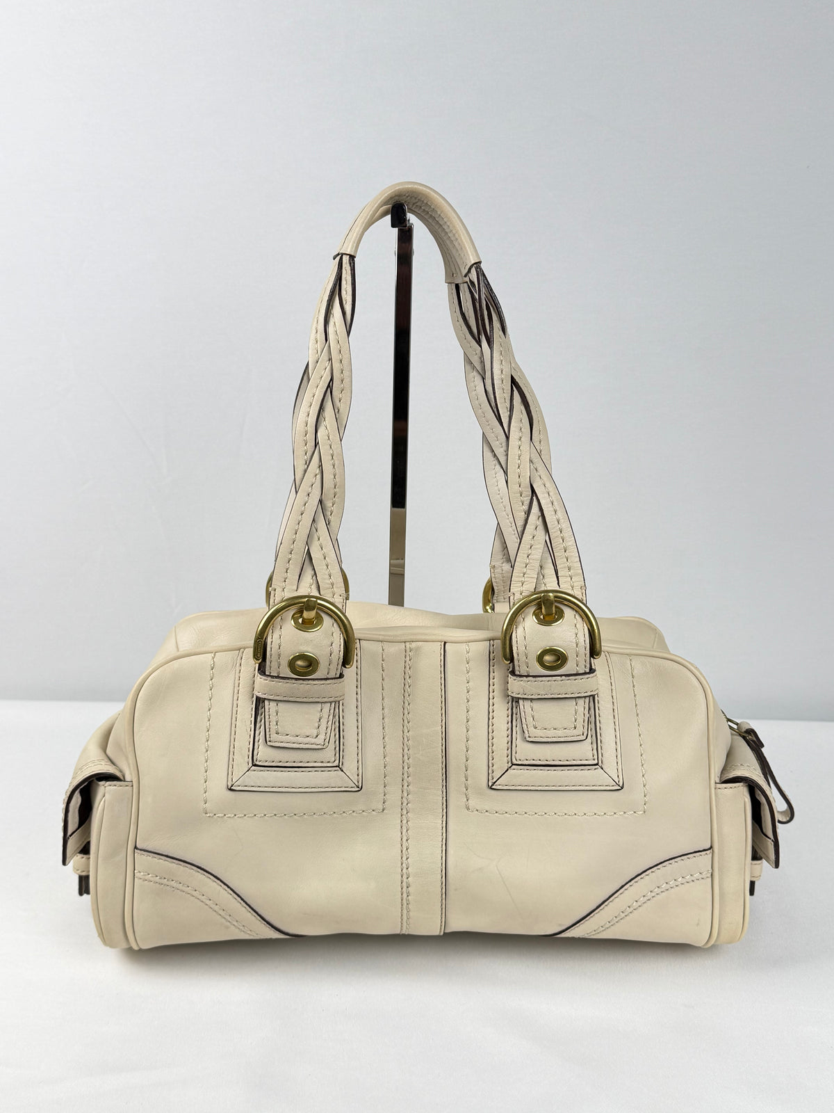Coach 10048 Mia White/Cream Leather Double Pocket Soho Shoulder Bag