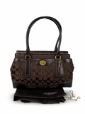 Coach 11062 Hampton Signature Chocolate Brown Monogram Shoulder Bag Leather Trim