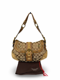 RARE Coach 9451 Soho Signature Brown Shoulder Bag Studded Embellishments Suede Leather Trim