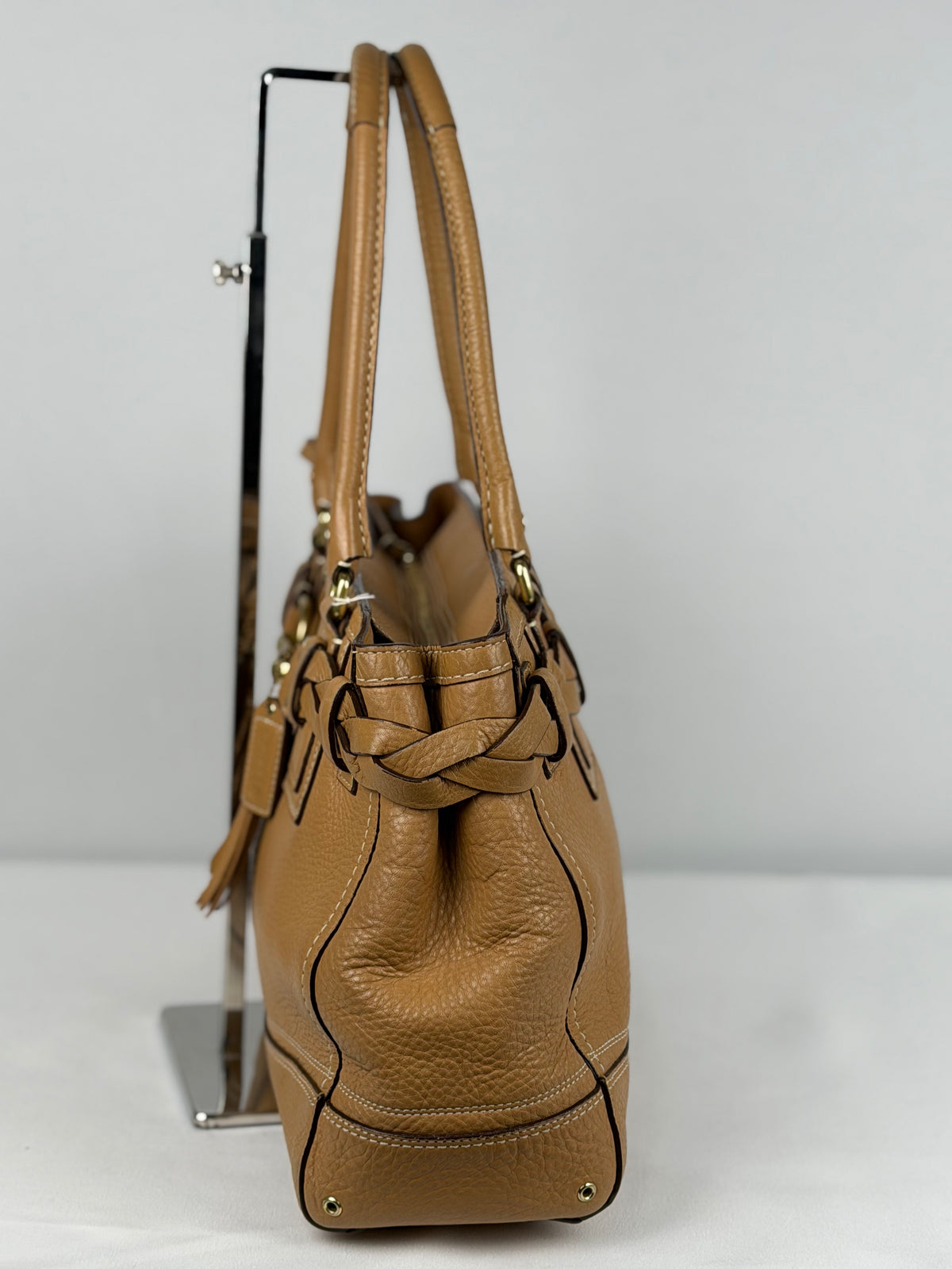 Coach 10529 Hampton Clip Tan Brown Pebbled Leather Shoulder Bag