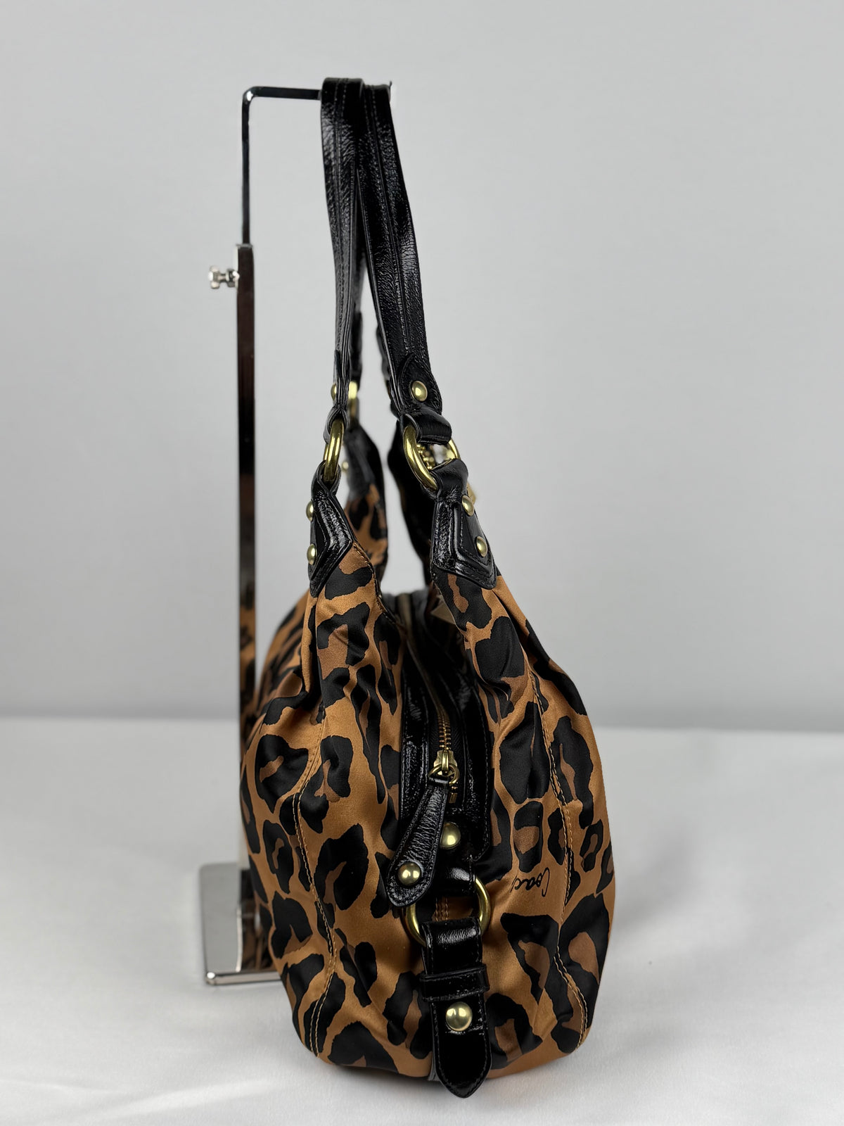 Coach 15555 Madison Maggie RARE Brown Leopard Print Shoulder Bag Leather Trim