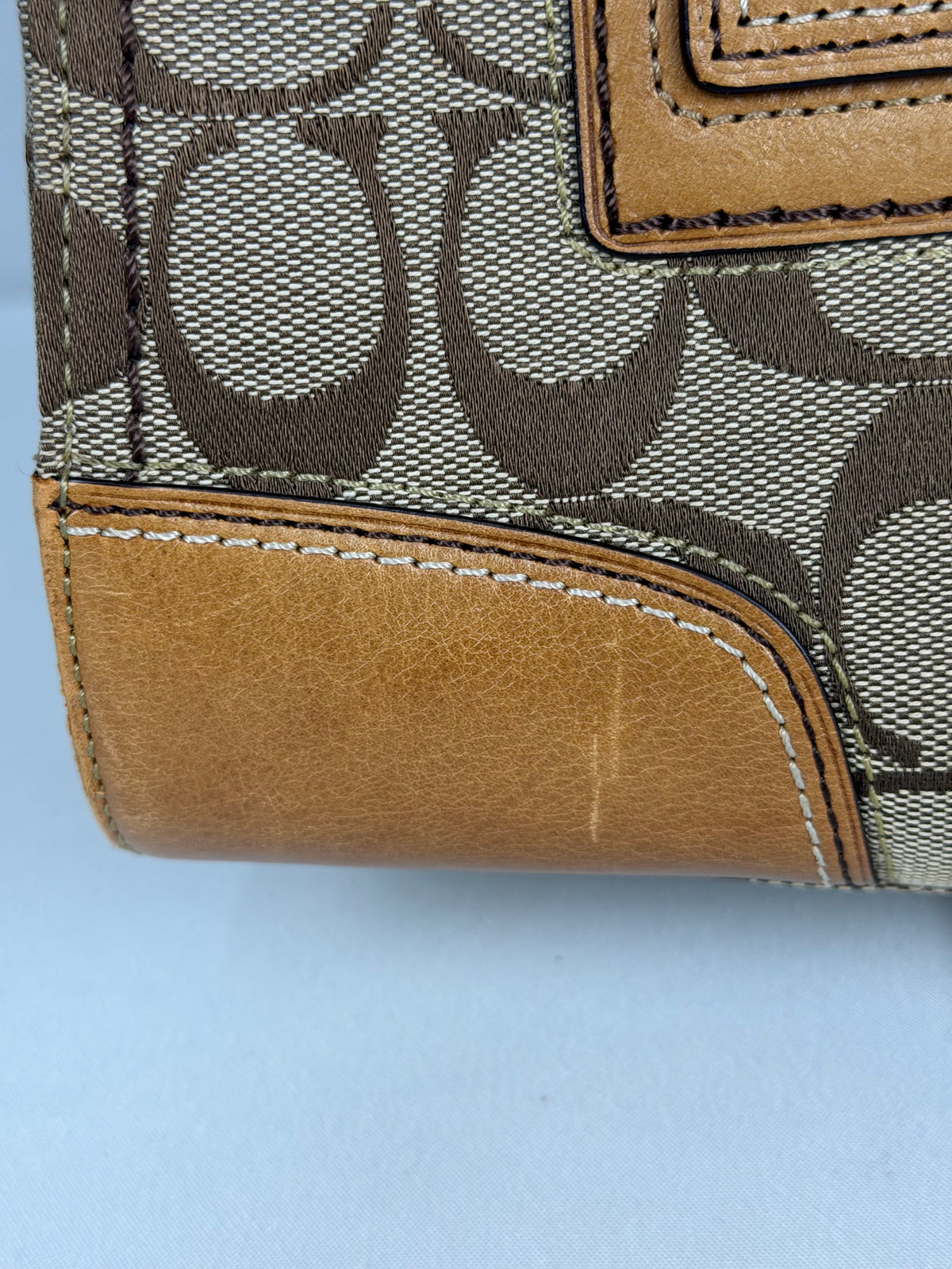 Coach 11062 Hampton Signature Brown Monogram Shoulder Bag Leather Trim