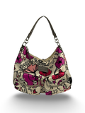 Coach F16493 Poppy Graffiti Floral Pink/Purple/Cream Shoulder Bag Leather Trim