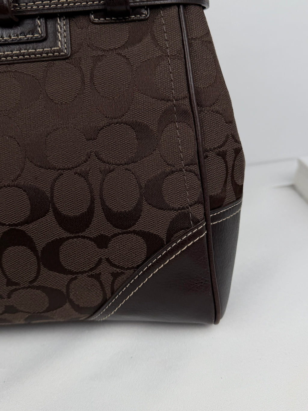 Coach 10246 Hampton Clip Signature Brown Shoulder Bag Leather Trim