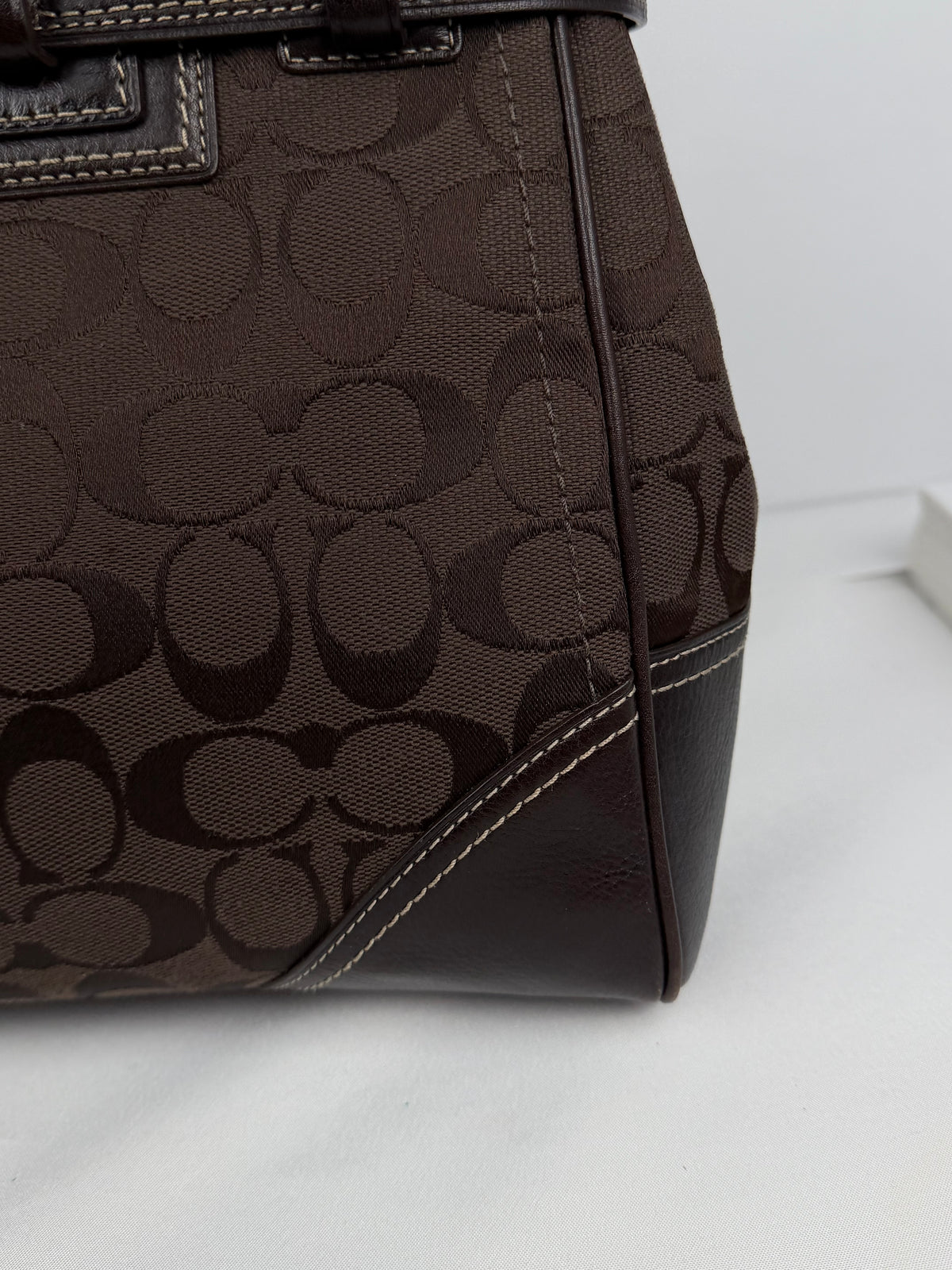 Coach 10246 Hampton Clip Signature Brown Shoulder Bag Leather Trim