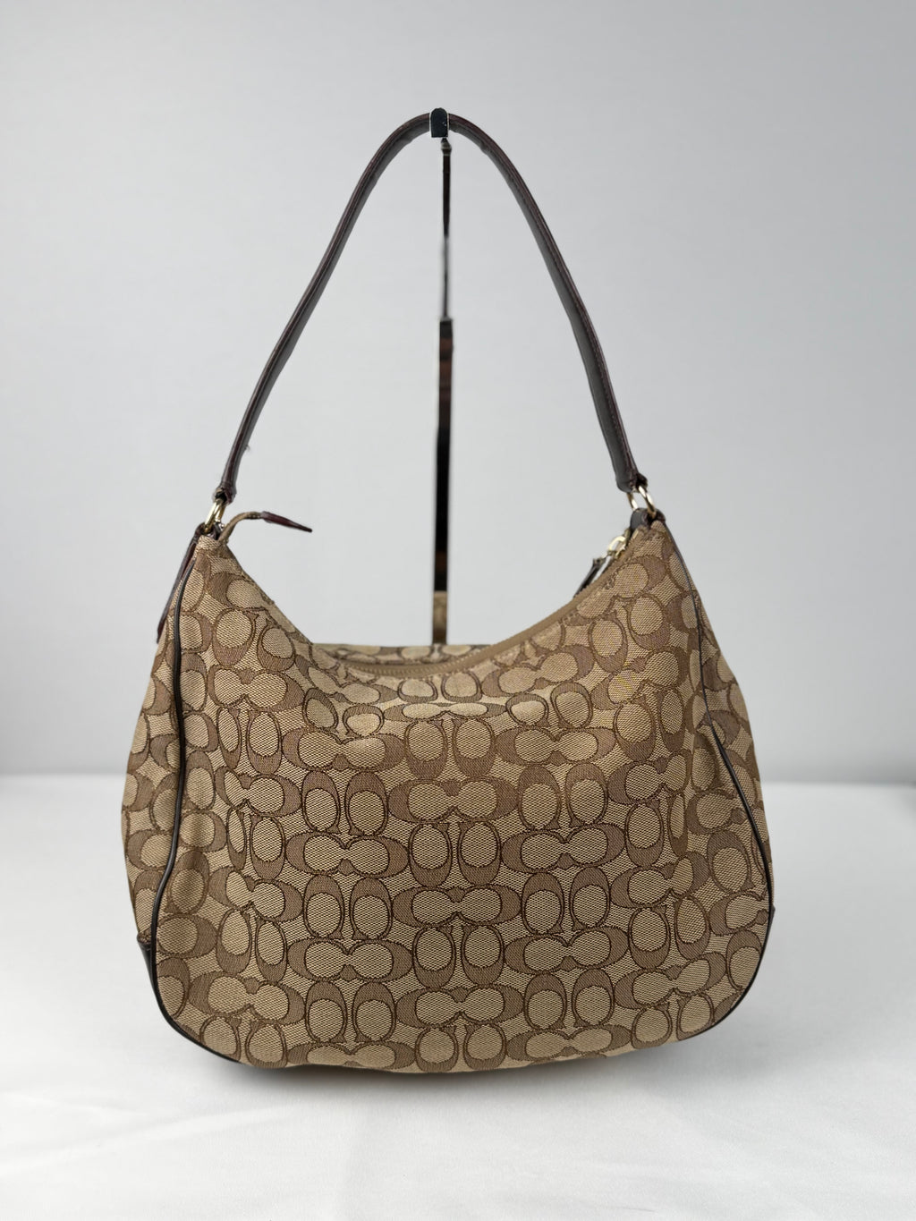 Coach F29959 Signature Brown Monogram Shoulder Bag Brown Leather Trim