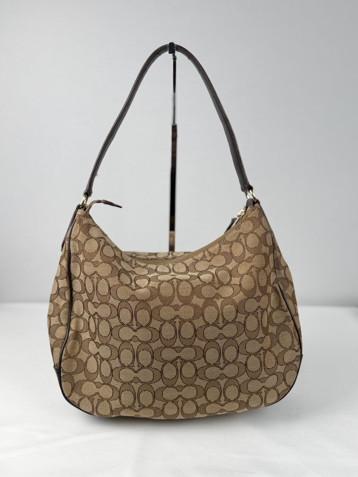 Coach F29959 Signature Brown Monogram Shoulder Bag Brown Leather Trim